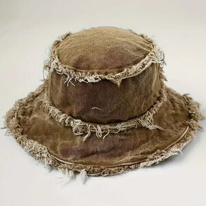 Amazon Denim Frayed Bucket Hat - Tan